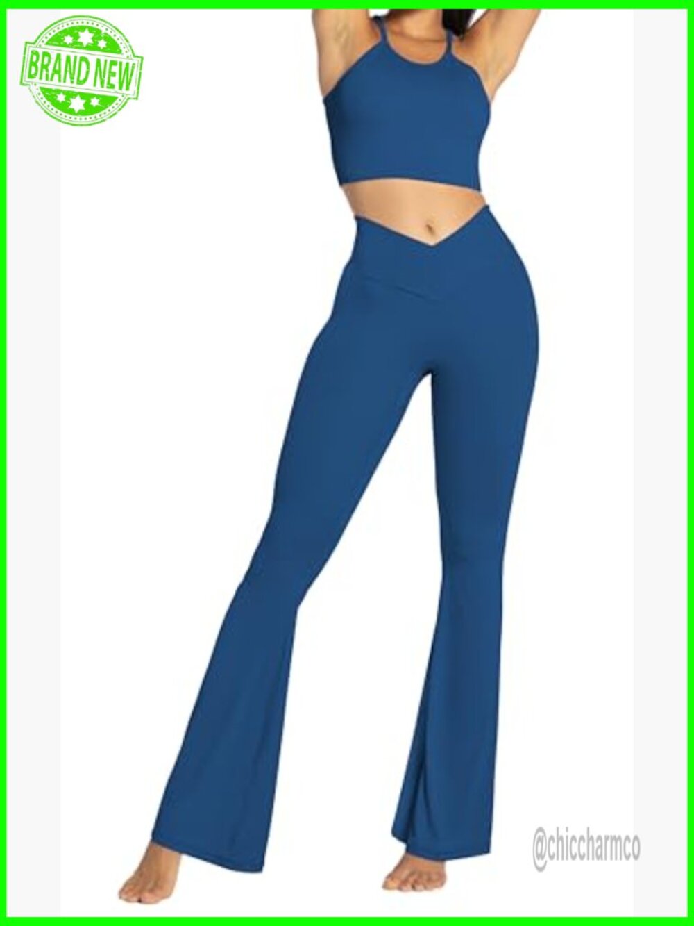 High-Waisted Flare Leggings with Tummy Control, Crossover Yoga Pants - Picture 5 of 7